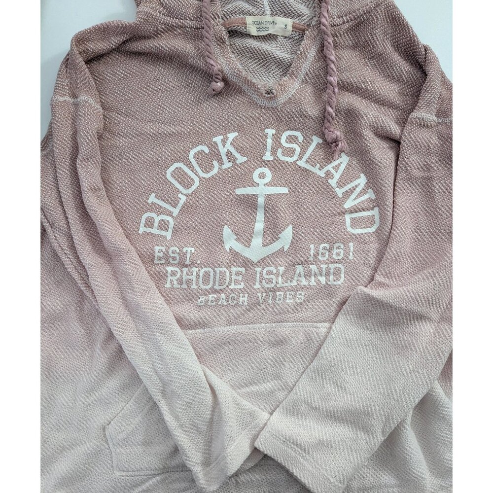Pink and White Ombre Block Island V-Neck Hoodie Sm